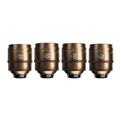 DZOFilm Arles Lustre T1.6 FF/VV 4-lens A set (25, 35, 50, 75mm), PL mount, upright side view
