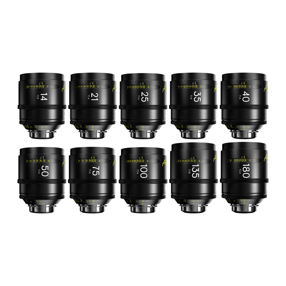 DZOFilm Arles Prime FF/VV 10-lens set (14 to 180mm), PL mount, upright side view