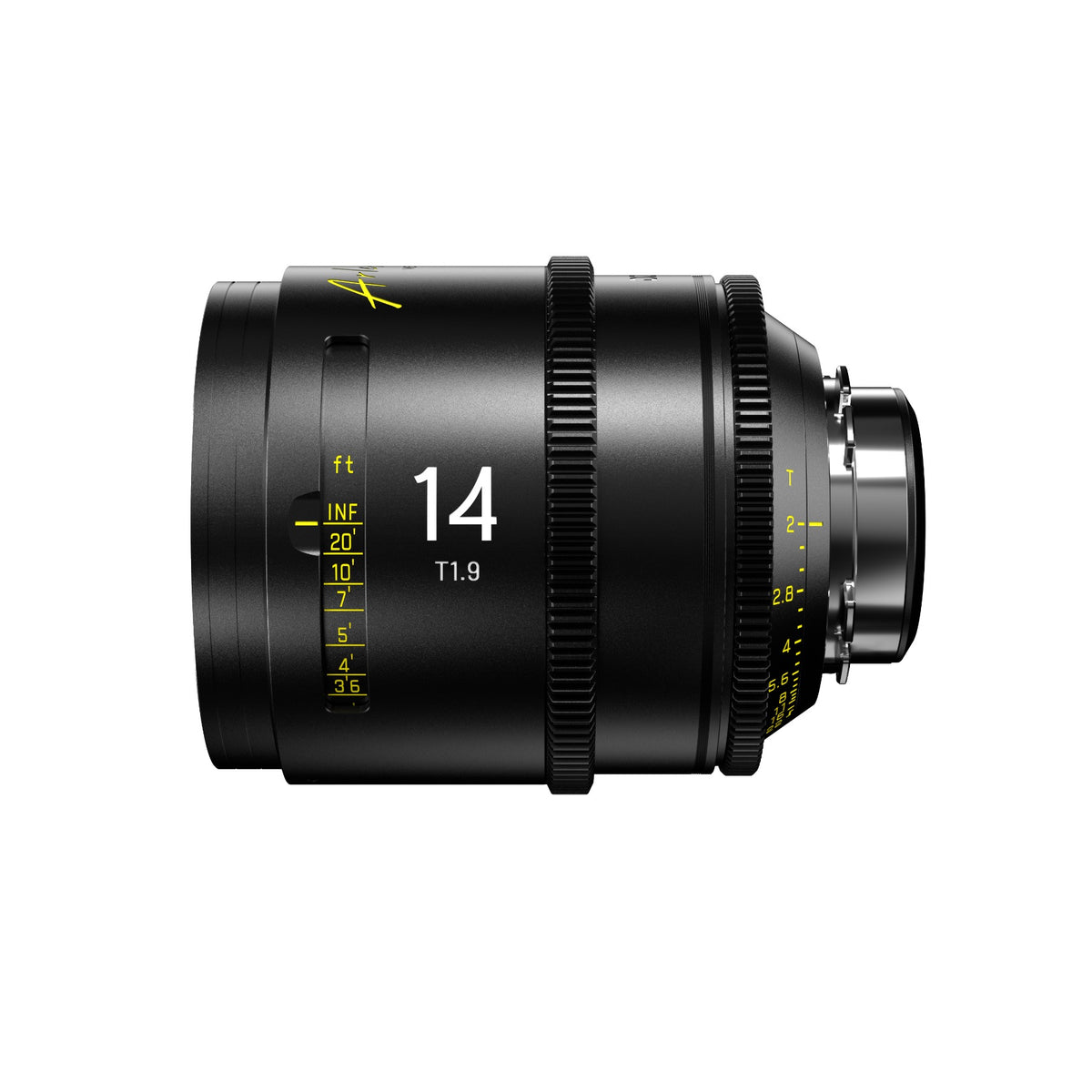 DZOFilm Arles Prime 14mm FF/VV cine lens, PL mount, side view