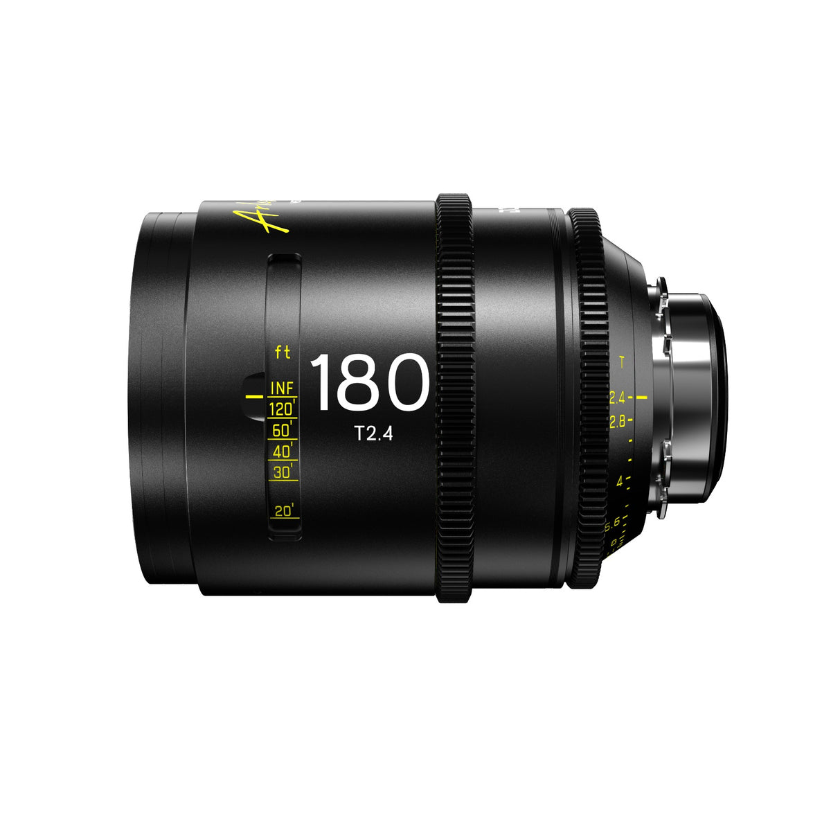 DZOFilm Arles Prime 180mm FF/VV cine lens, PL mount, side view