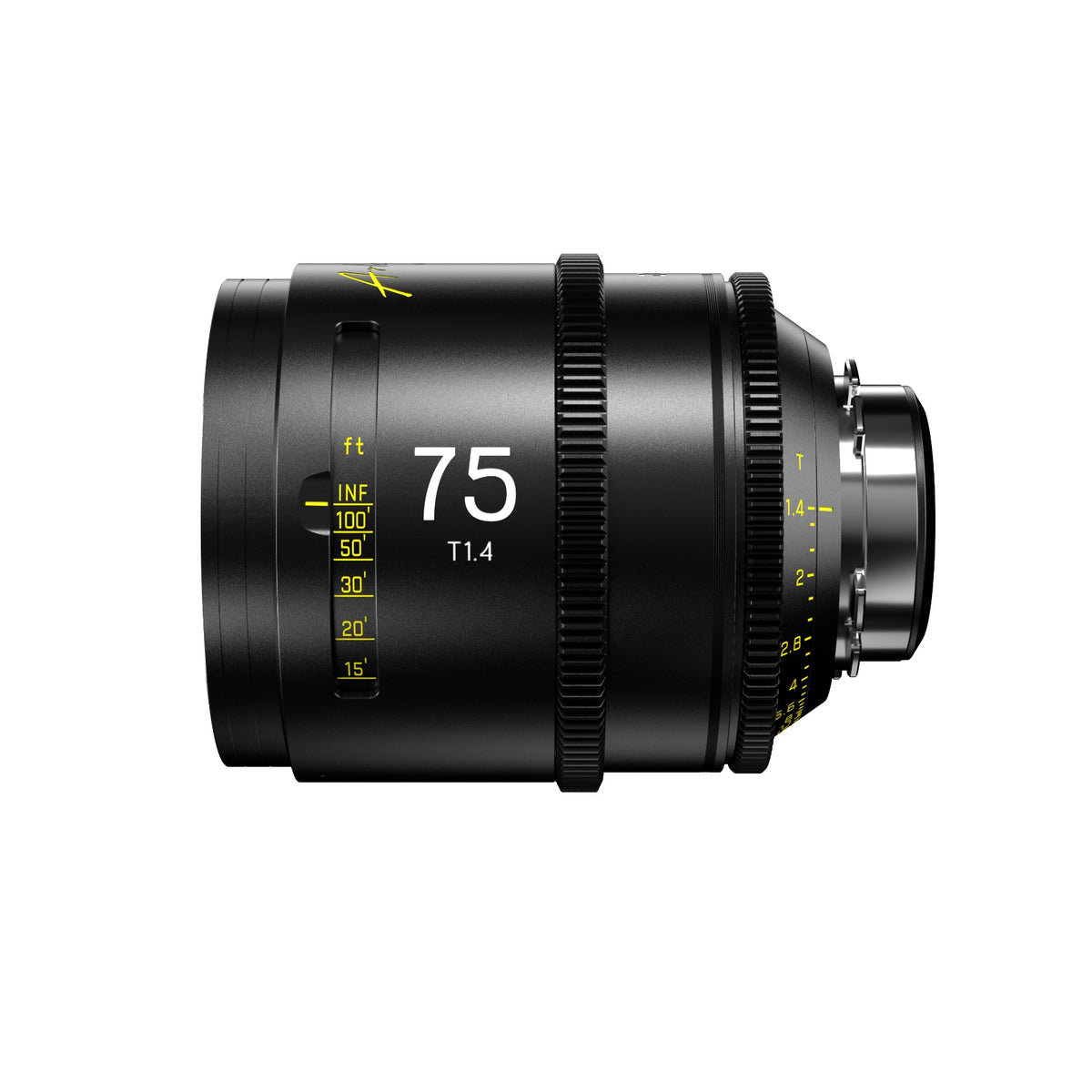 DZOFilm Arles Prime 75mm FF/VV cine lens, PL mount, side view