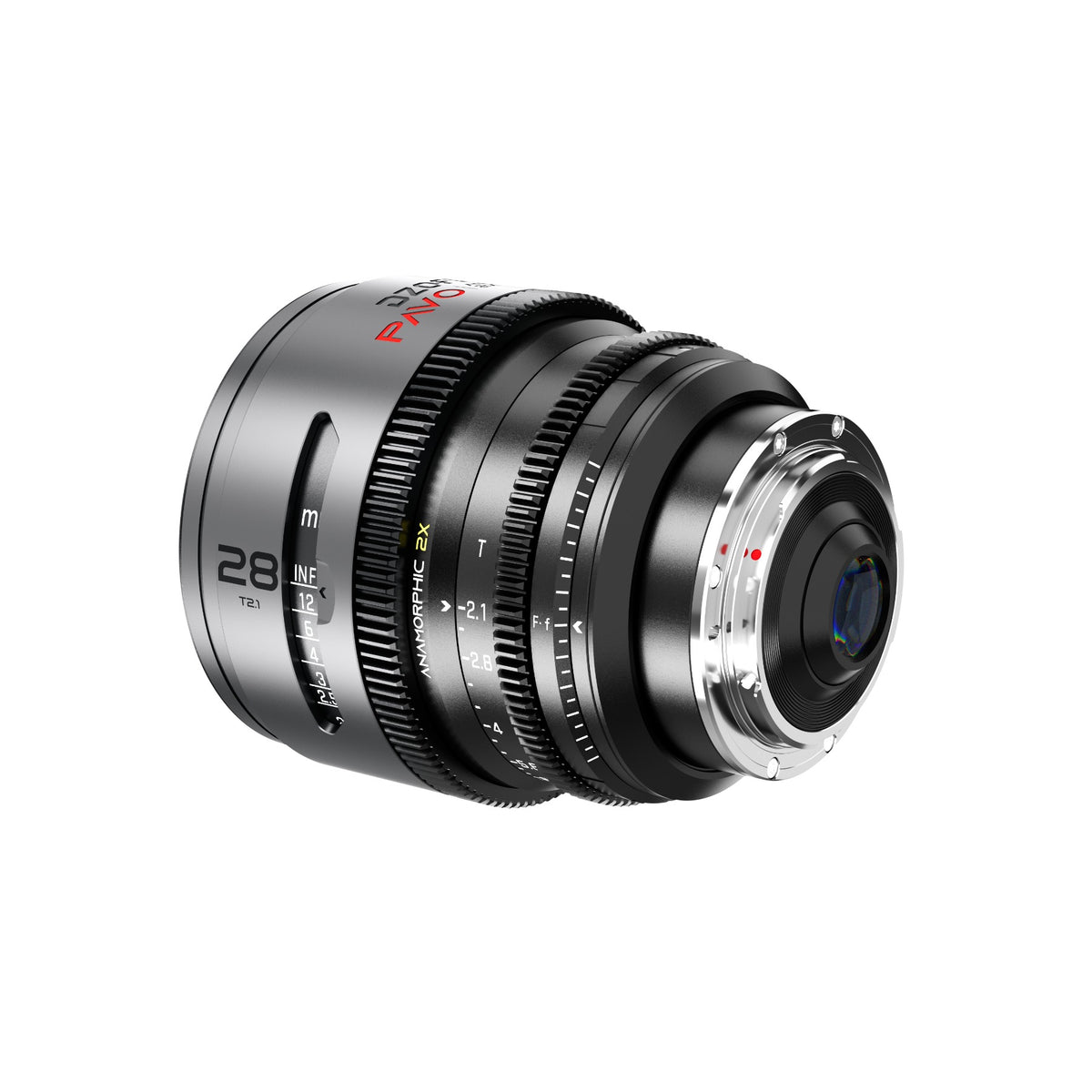 DZOFilm Pavo 2x anamorphic 28mm T2.1 cine lens, rear angle showing lens mount