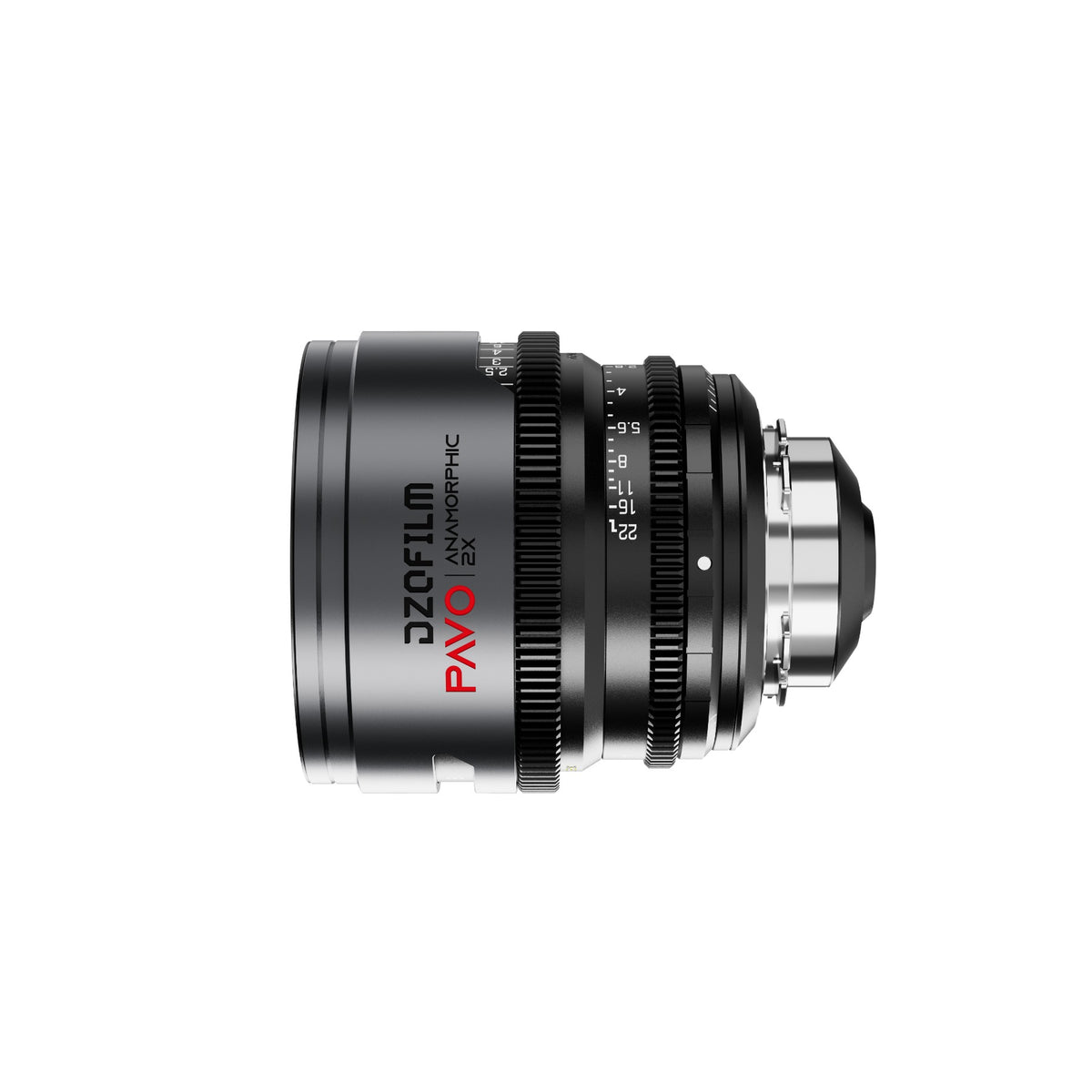 DZOFilm Pavo 2x anamorphic cine lens, side view showing Pavo branding