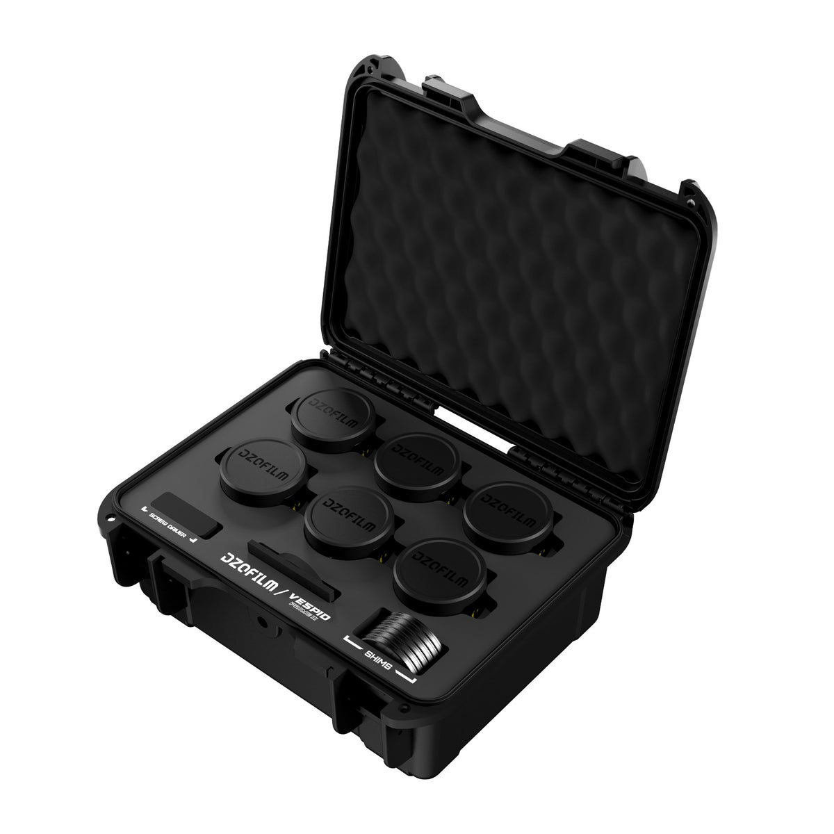 DZOFilm Vespid Prime II T1.9 FF 6-lens cine set (PL mount) in open hard case