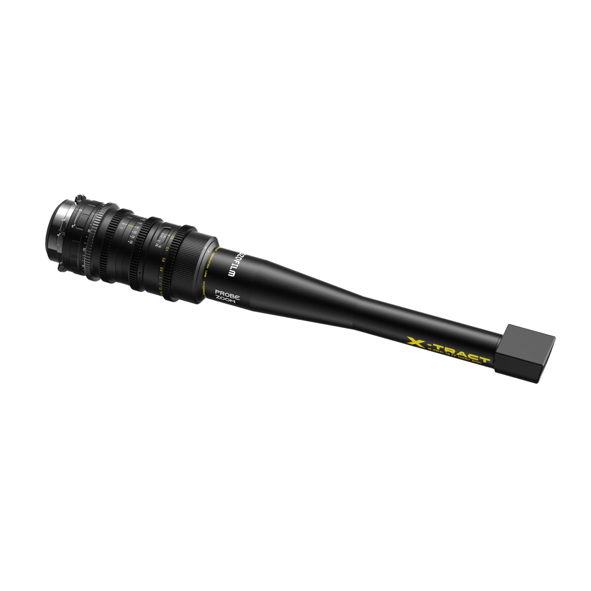 DZOFilm X-tract 18-28mm T8 probe lens with 90° tip, angled view