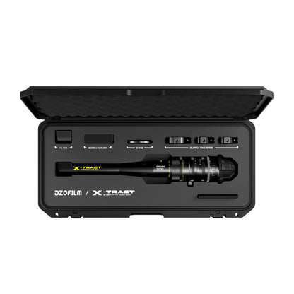 DZOFilm X-tract 18-28mm T8 probe lens complete kit in hard case foam insert, top view
