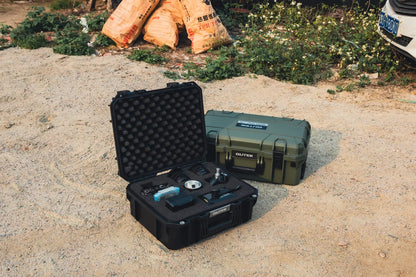 Gutek T-230 hard case open outdoors with camera gear stored in foam insert