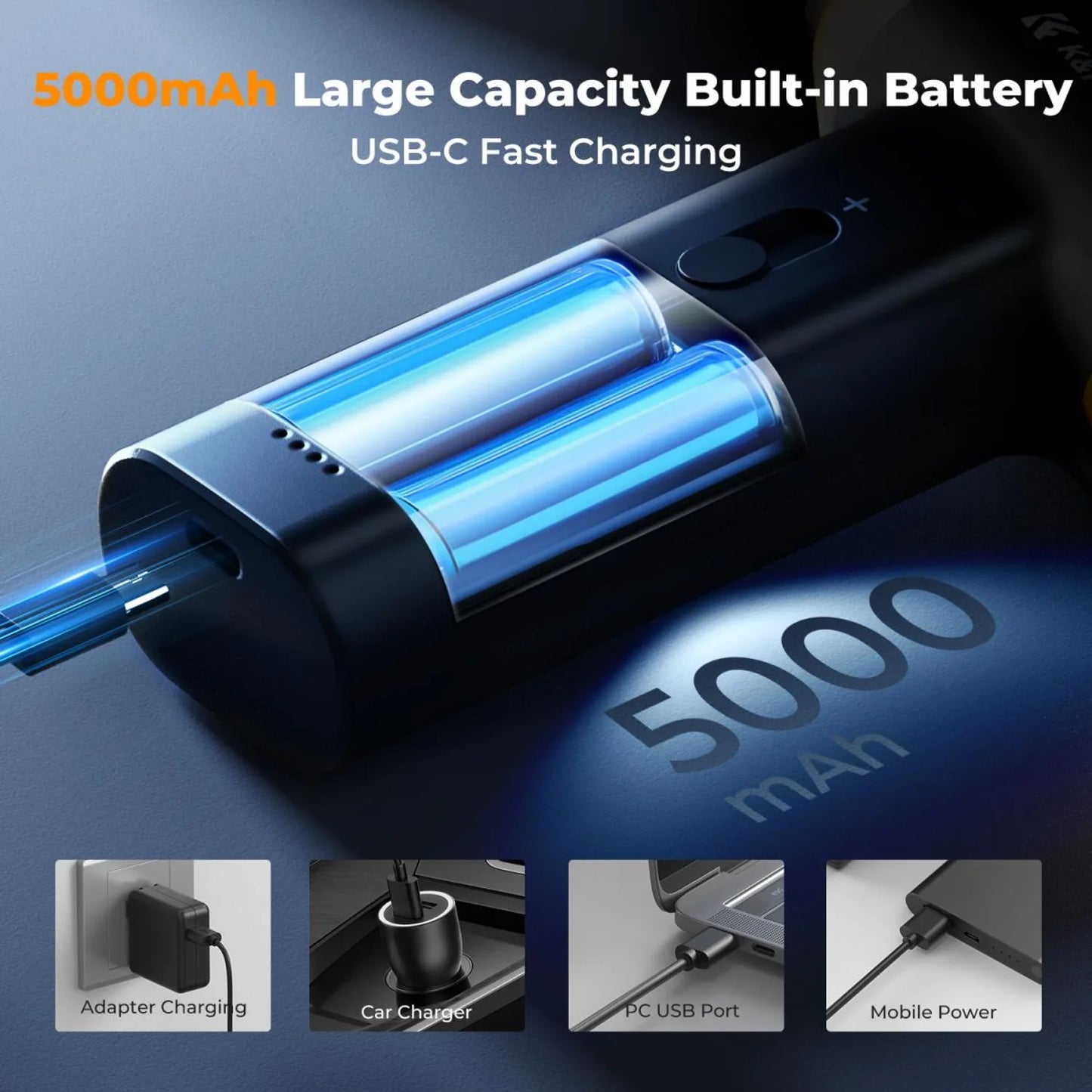 K&F Concept electric air duster with 5000mAh rechargeable battery and USB-C charging