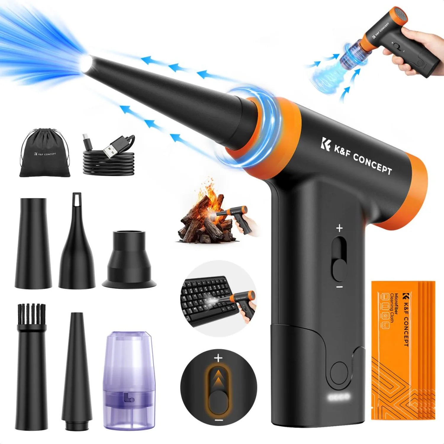 K&F Concept 2-in-1 electric air duster with blower, vacuum accessories and cleaning kit