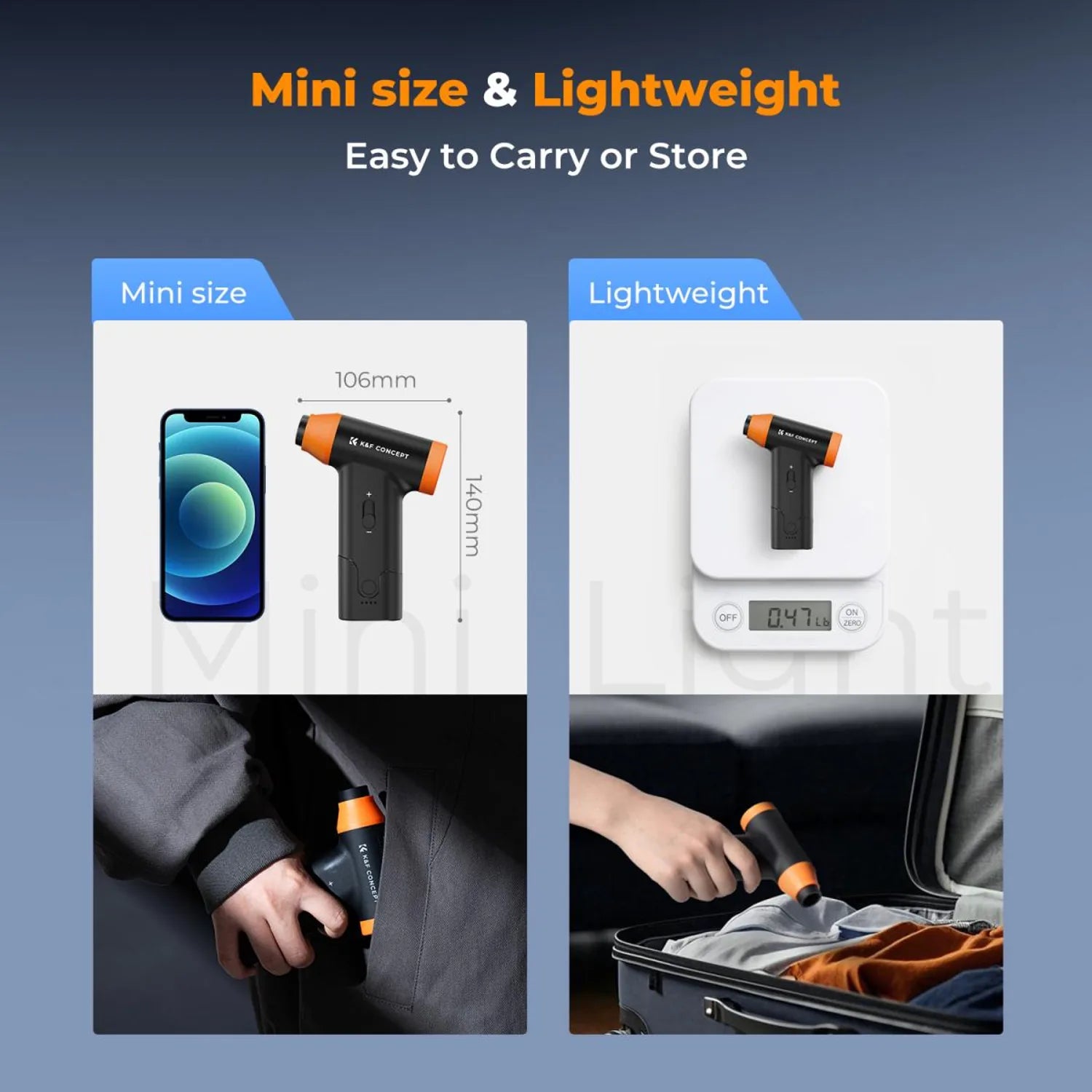 Compact K&F Concept electric air duster designed for travel and everyday carry