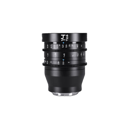 Laowa 14mm T2.6 lens centered and vertically oriented on neutral background, displaying barrel markings and metal mount clearly.