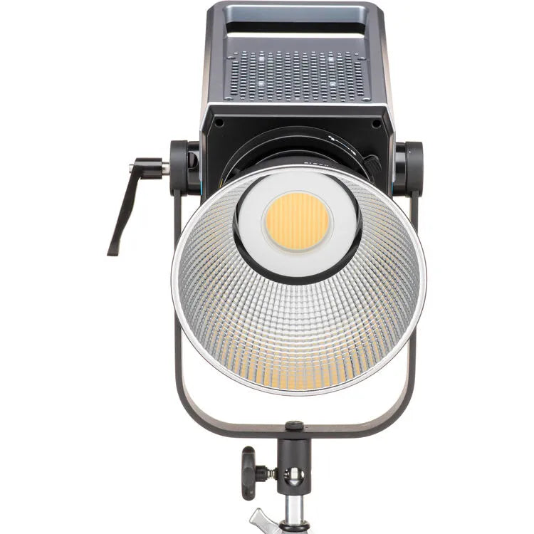 Front view of the Nanlite FC-500B showing COB LED chip and reflector dish.