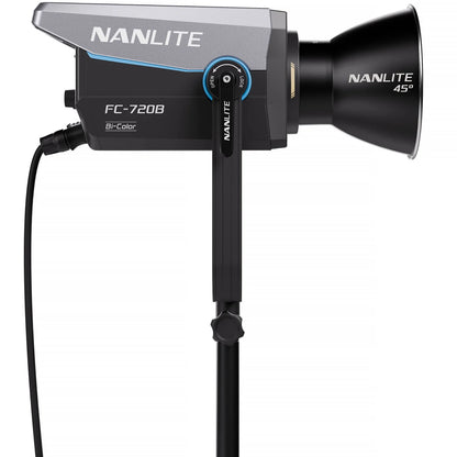 Nanlite FC-720B bi-colour LED light side profile with yoke mount and reflector installed