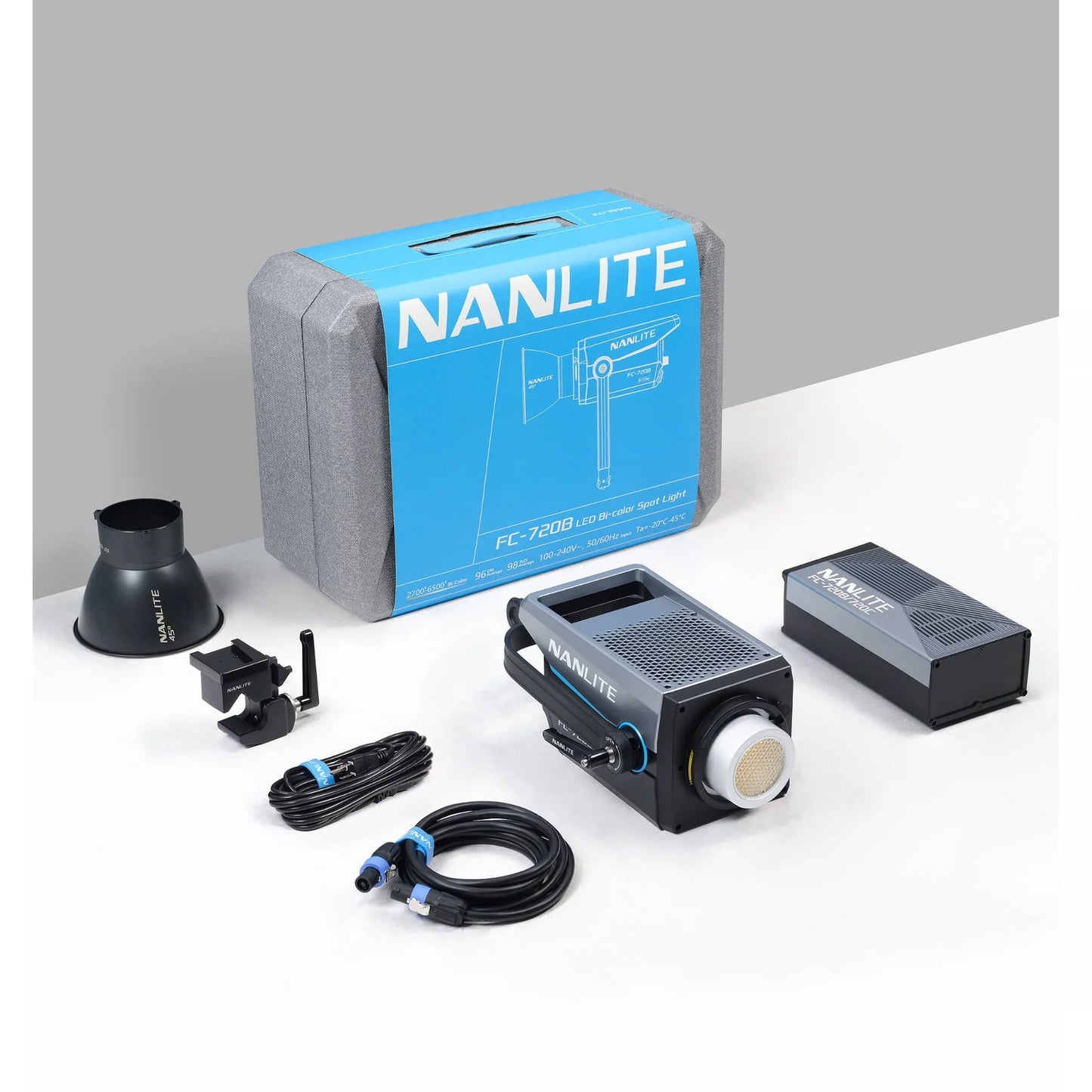 Nanlite FC-720B complete lighting kit including light head reflector cables power unit and carry case
