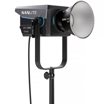 Nanlite FC-720C front angled view with reflector dish for focused full-colour light output
