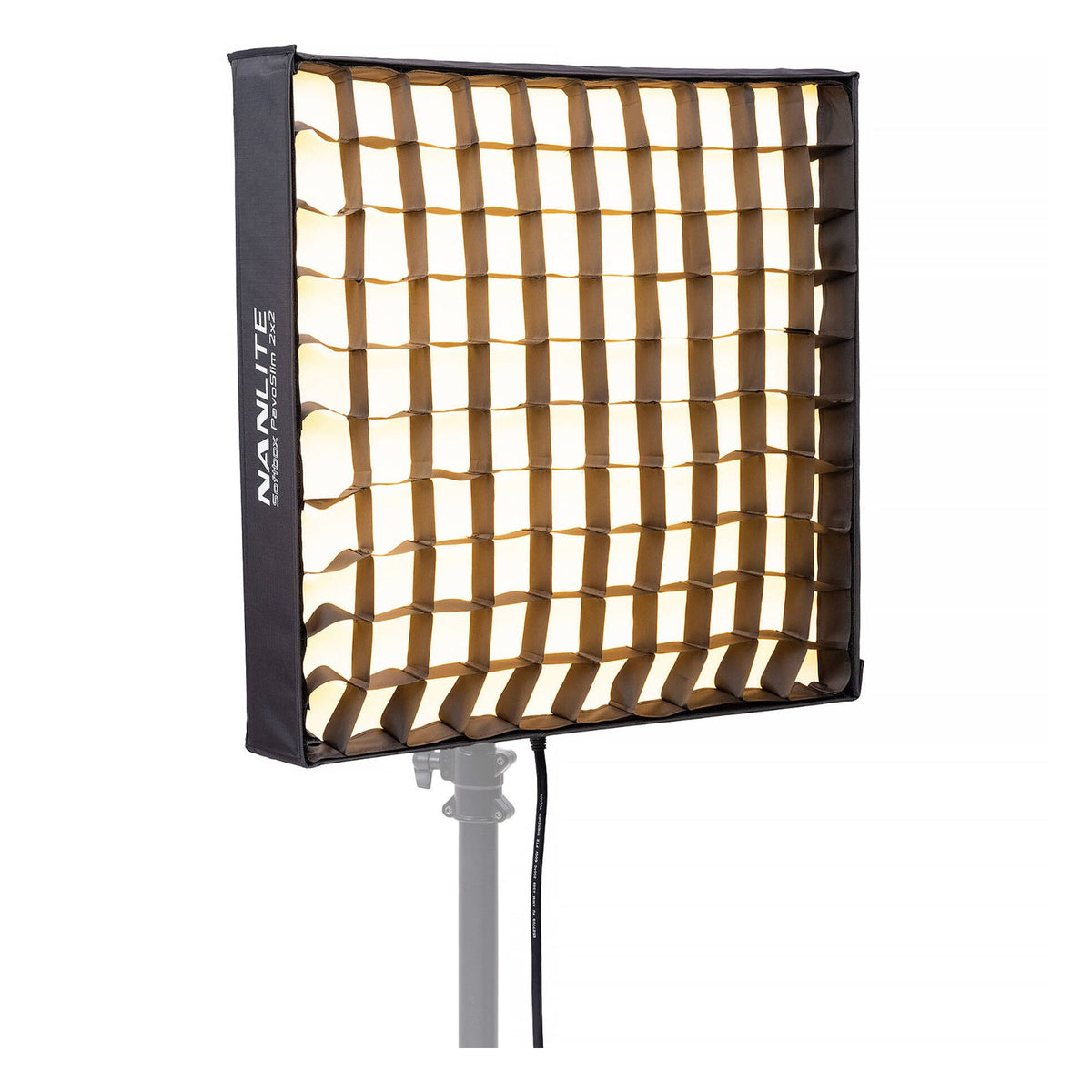 PavoSlim 240C softbox with honeycomb eggcrate grid visible, mounted on stand, showing directional control modification.