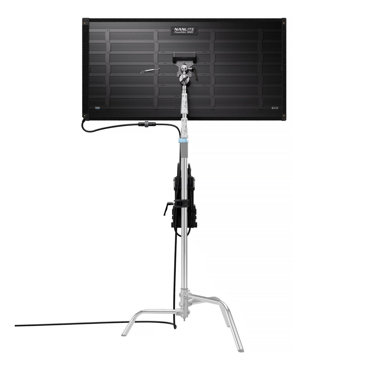 PavoSlim 360C rig centered vertically showing the back panel structure and cooling fins with horizontal ribbed texture.