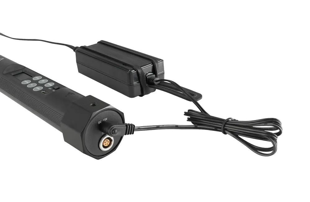 Nanlite PavoTube II 15X tube connected to AC power adapter