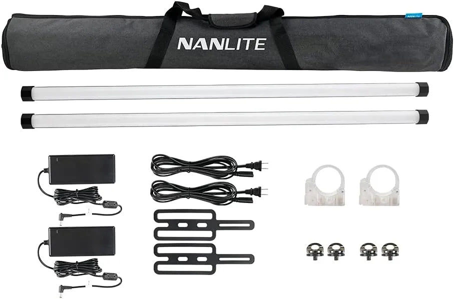 Nanlite PavoTube II 30X 2-light kit full contents including tubes, power supplies, clamps and carry bag