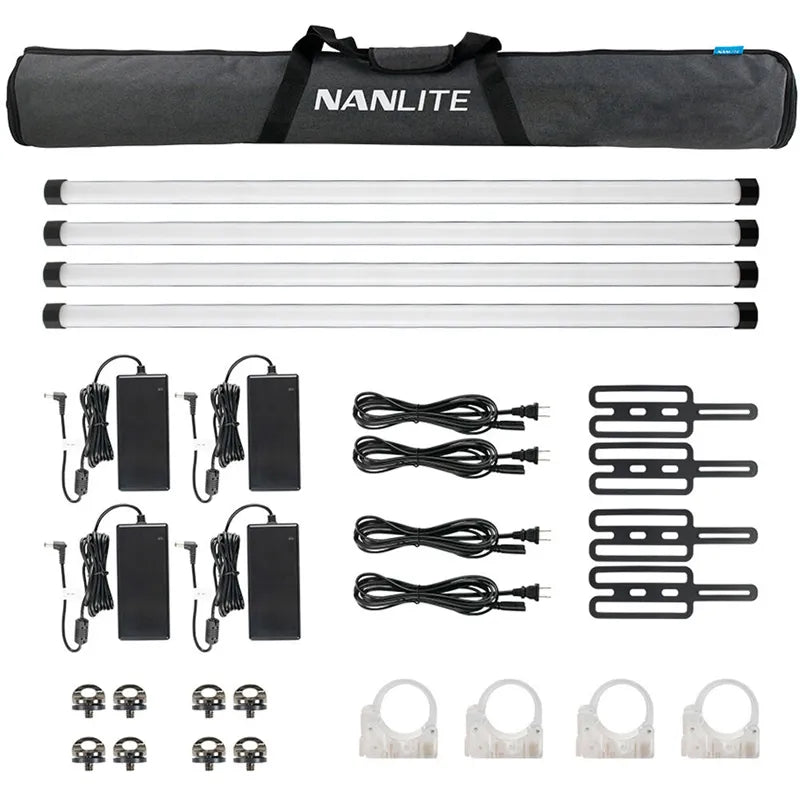 Complete Nanlite PavoTube II 30X 4-Kit with four RGBWW tube lights and full accessory set