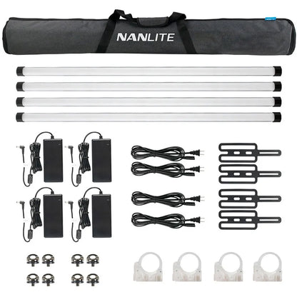 Complete Nanlite PavoTube II 30X 4-Kit with four RGBWW tube lights and full accessory set
