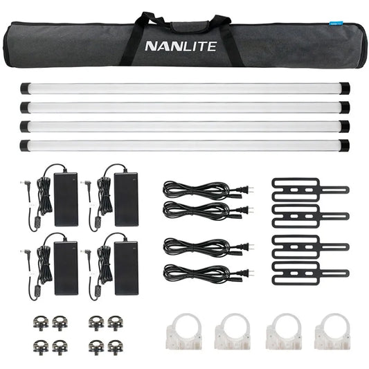 Complete Nanlite PavoTube II 30X 4-Kit with four RGBWW tube lights and full accessory set