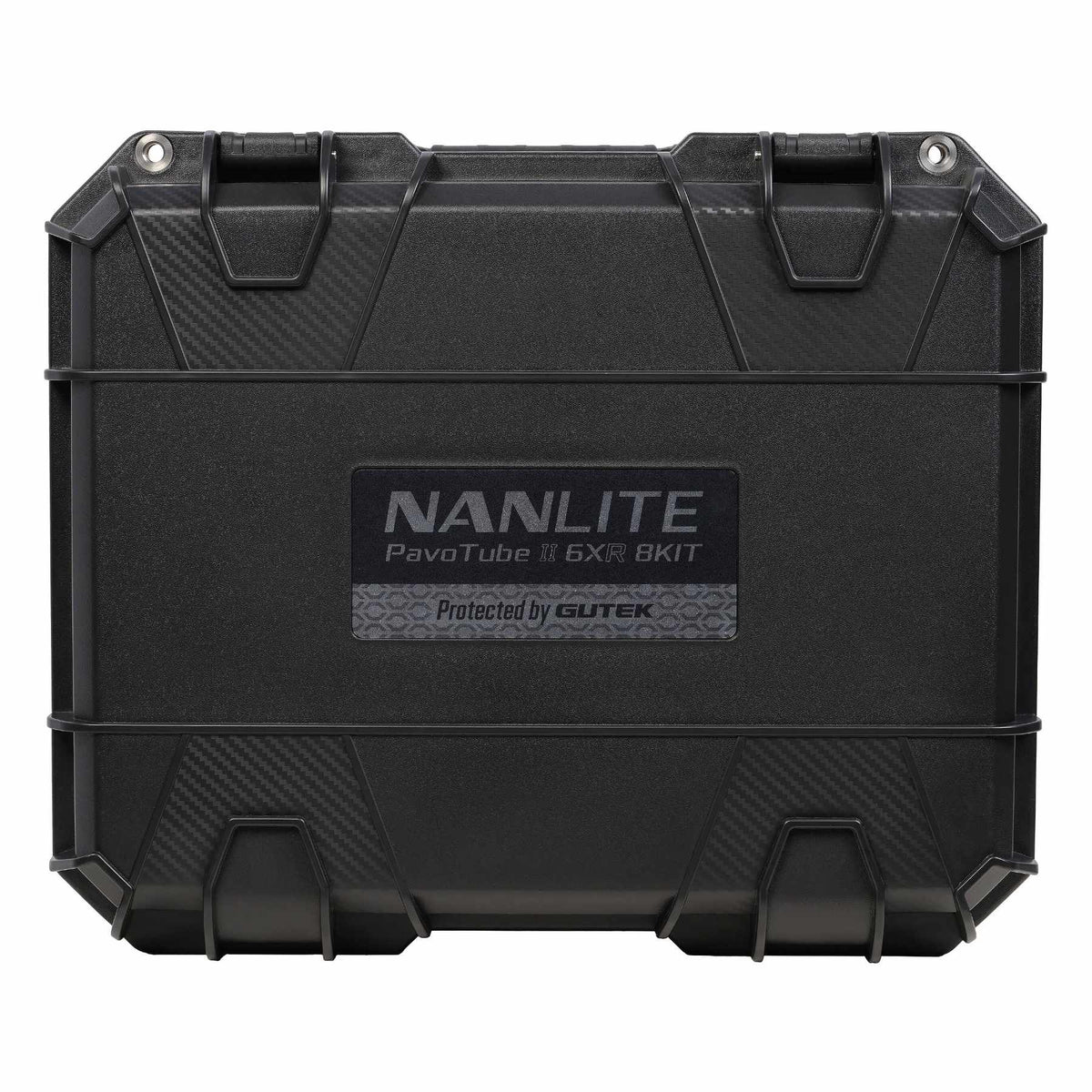 Closed black Nanlite hard case with GUTEK protective branding label and two handles on top.