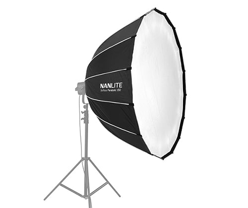 Nanlite_Softbox_Parabolic_150_mounted_on_light_stand_angled_side_view