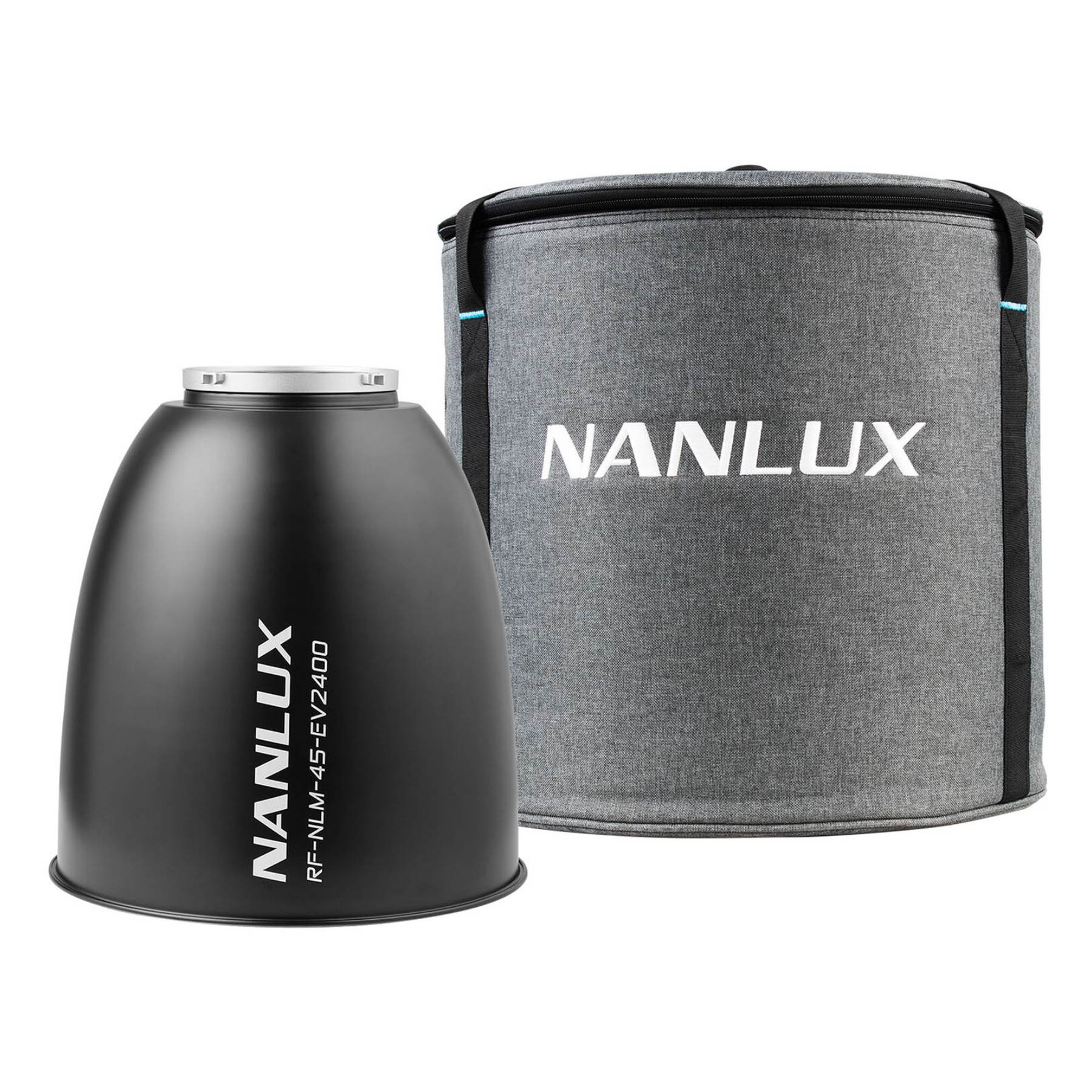 NANLUX Evoke 2400B control unit photographed from rear-right angle revealing output connectors and control interface on the side panel.
