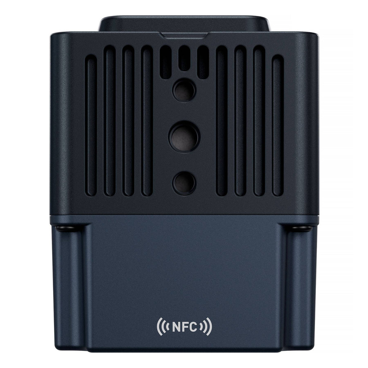 Controller rear panel showing vertical ribbed heat-sink fins and centrally positioned mounting points.