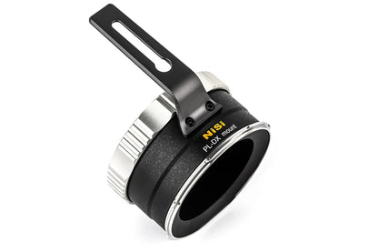 NiSi Athena DX PL Mount Adapter front angled view with stainless steel mount interface