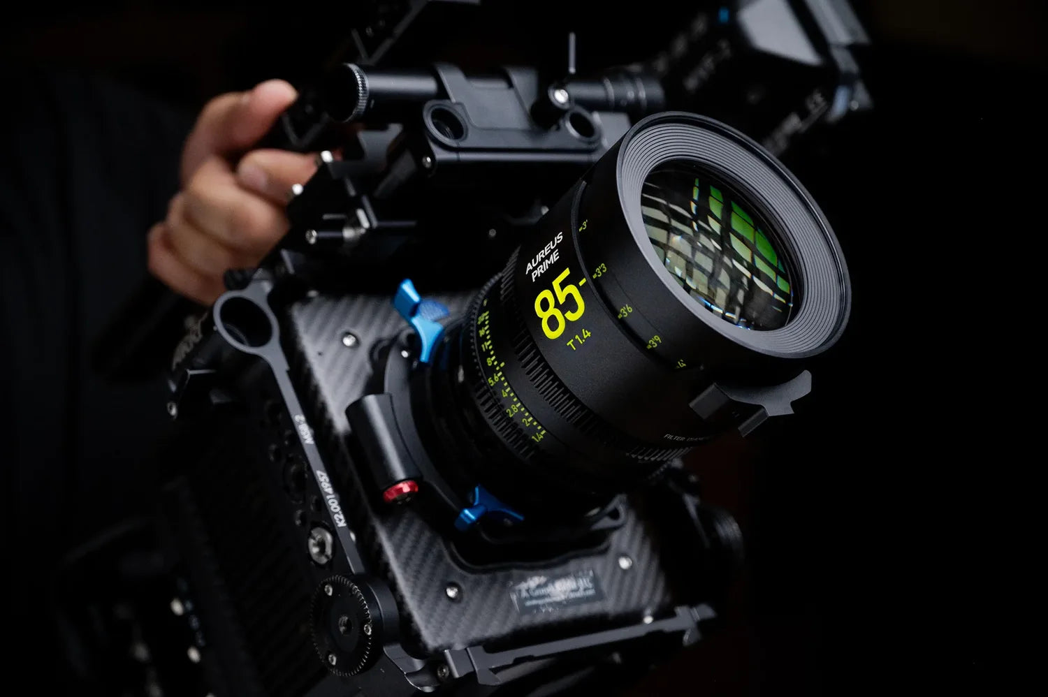 NiSi Aureus Prime 85mm T1.4 lens mounted on cinema camera