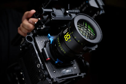 NiSi Aureus Prime 85mm T1.4 lens mounted on cinema camera