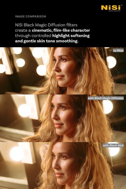 NiSi Black Magic Diffusion comparison showing cinematic highlight softening and skin tone smoothing