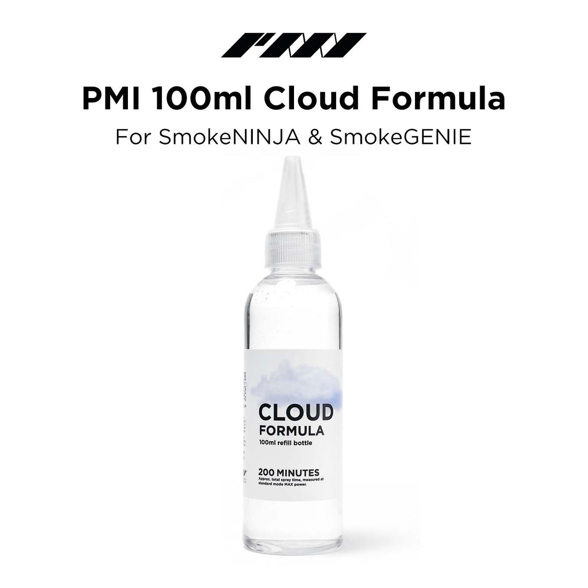 PMI Cloud Formula Refill 100ml bottle labelled for SmokeNINJA and SmokeGENIE