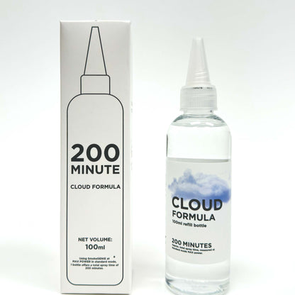 PMI Cloud Formula Refill 100ml bottle beside box showing 200 minute rating