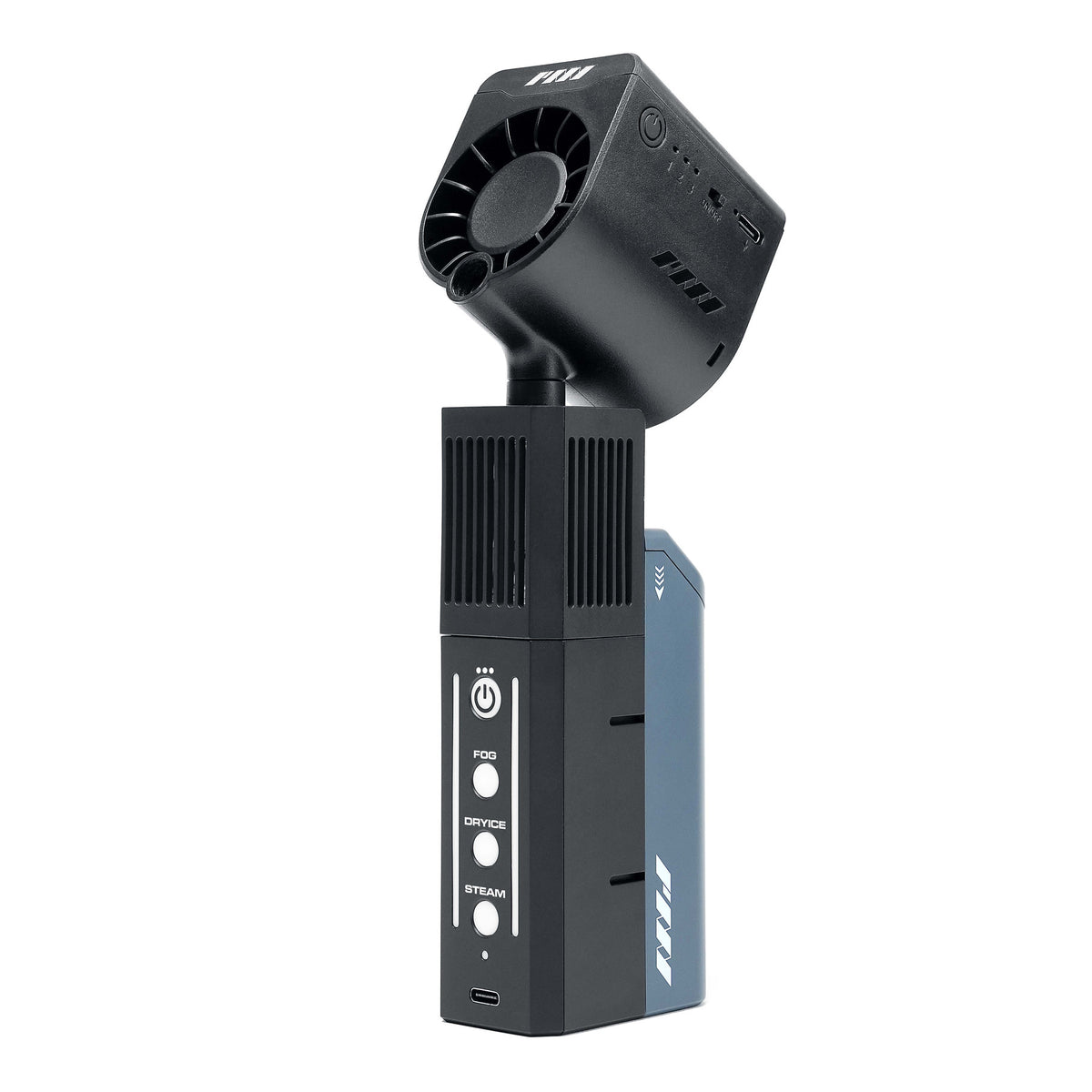 PMI SmokeNINJA Pro Hazer Kit handheld fog machine with fan head raised, front view
