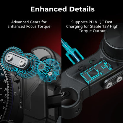 SmallRig wireless follow focus kit 4296B internal gear system and fast charging support detail