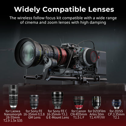 SmallRig wireless follow focus kit 4296B compatible with cinema and photo lenses on camera rig