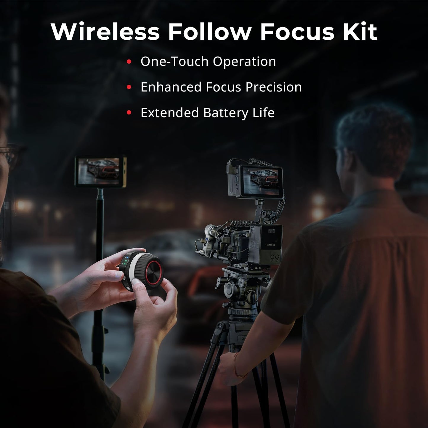 SmallRig wireless follow focus kit 4296B in use on professional film set with camera and tripod