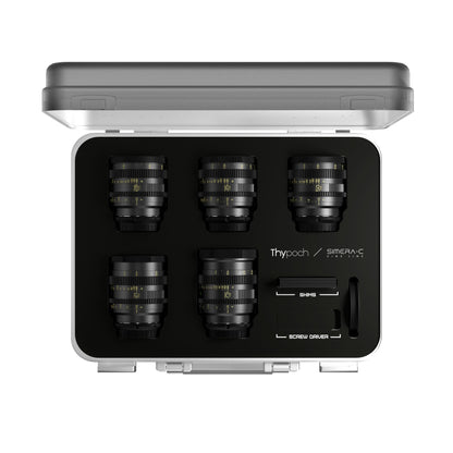 Thypoch Simera-C T1.5 cine prime 5-lens set (21, 28, 35, 50, 75mm) in open hard case